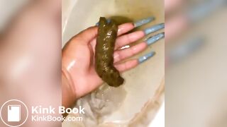 l***p*** grabs scat log straight from toilet bowl