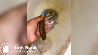 l***p*** grabs scat log straight from toilet bowl