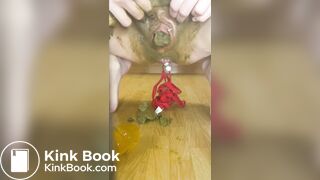 Skinny babe stuffs and smears shit everywhere