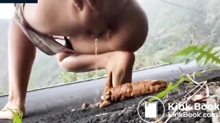 Girls shit in the side of the road