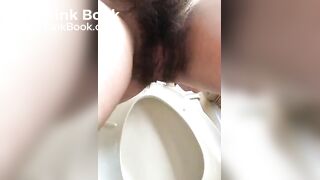 Hairy hippy girl takes massive shit