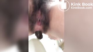 Hairy hippy girl takes massive shit