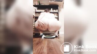 Shaved head white chick shits on plate