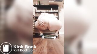 Shaved head white chick shits on plate