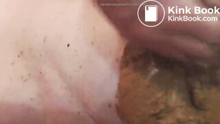 Wife smears tits while husband masturbates