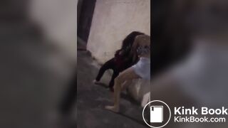 Panty poop in black pants during fight