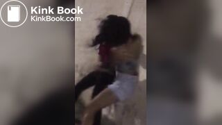 Panty poop in black pants during fight