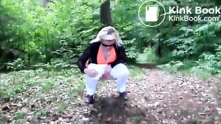 pooping in woods by a naughty girl