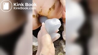 Pee and toying asshole with some shit left inside