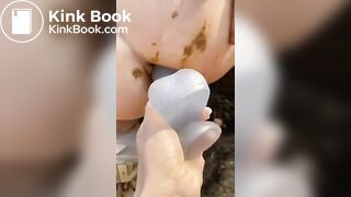 Pee and toying asshole with some shit left inside