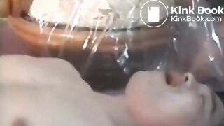 Asian redhead pooping on her slave