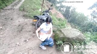 Girl eats her shit from diaper outdoor