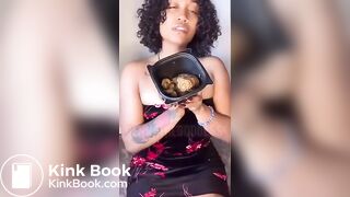 Ebony goddess teases us and shits in a container