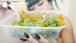 Salad of fresh greens and delicious poop of a beautiful