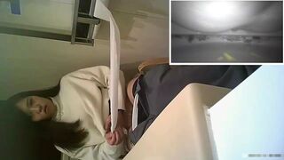 Girl is stepping on the poop in the bathroom