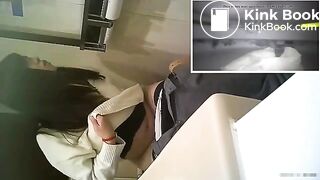 Girl is stepping on the poop in the bathroom