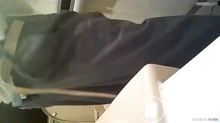 Girl is stepping on the poop in the bathroom