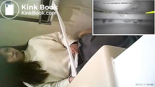 Girl is stepping on the poop in the bathroom