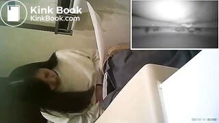 Girl is stepping on the poop in the bathroom