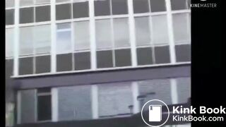 Auntie pooping on office rooftop