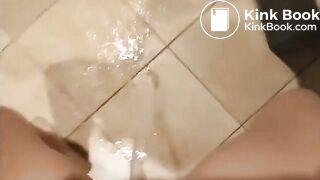 Hot milf shitting and pissing on public toilet floor