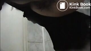 Woman in a coat spied taking an explosive shit