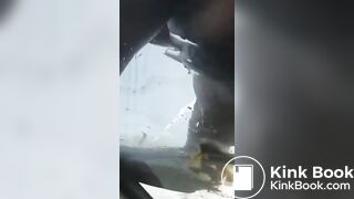 Crazy bitch shits and pisses on guys car