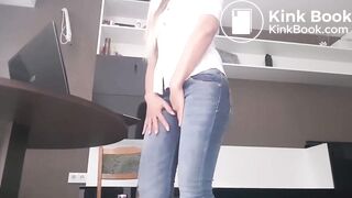 Girl messing diaper while working