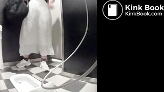 Cute japanese giril shitting in shopping mall toilet