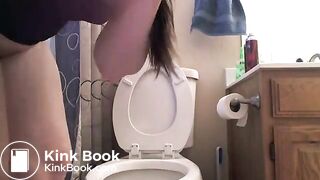 Girl takes reverse toilet dump