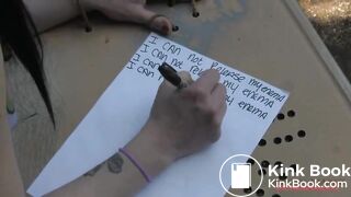 Girl releases enema outside