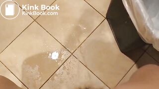 Girl pissing & shitting all over Public bathroom floor