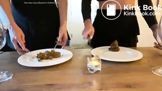 Two girls shitting on plates