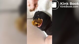 Girl tries to feed a large amount of poop to slave