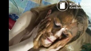 Blonde shits and smears on bed