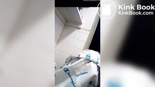 Ebony poops on toilet