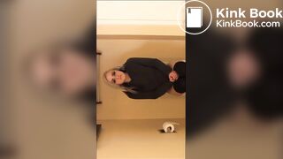 Hot blonde poops on toilet