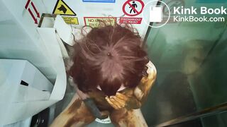 stunning her masturbating with shit in her mouth