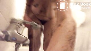 Dirty amateur milf washing off shit