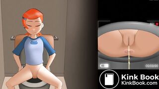 girl poops and farts in the toilet