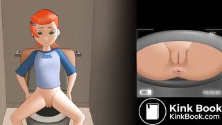 girl poops and farts in the toilet