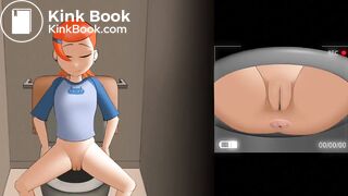 girl poops and farts in the toilet