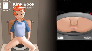 girl poops and farts in the toilet