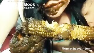 Masturbating scat with corn