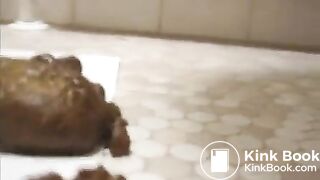 Blonde school girl pooping on bathroom floor