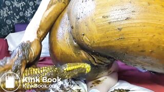 brunette girl pooping