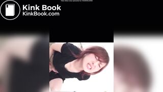 Asian women blowing up toilet