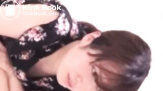 Asian women blowing up toilet