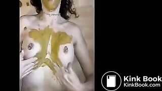 Brunette milf sucking a scat covered dick