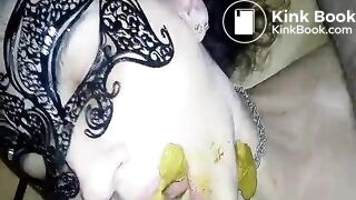 Brunette milf sucking a scat covered dick